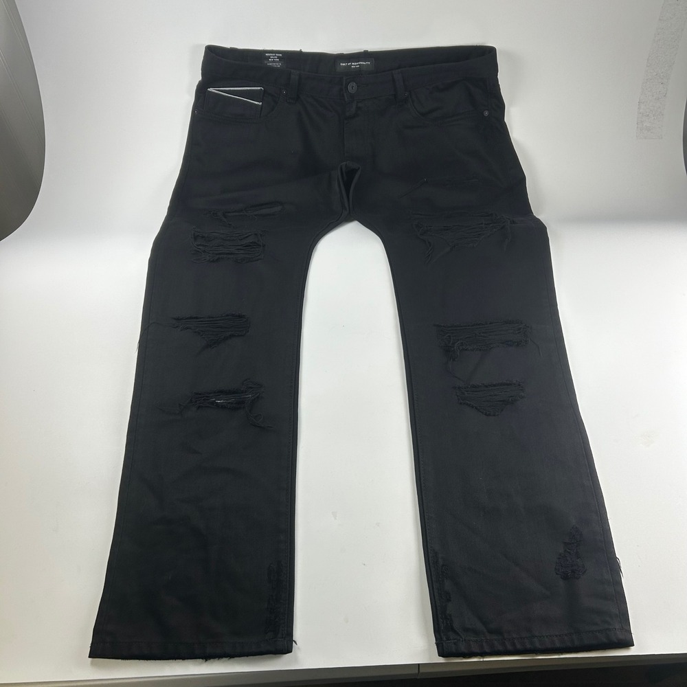 Cult of Individuality Men's 40x30 Rocker Slim Grunge Skater Distress Black Jeans - Picture 3 of 9